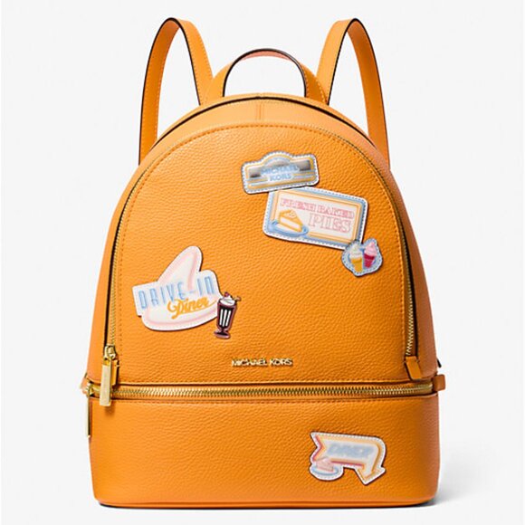 New Michael Kors Rhea Medium Embellished Backpack Pop Orange - Picture 1 of 3